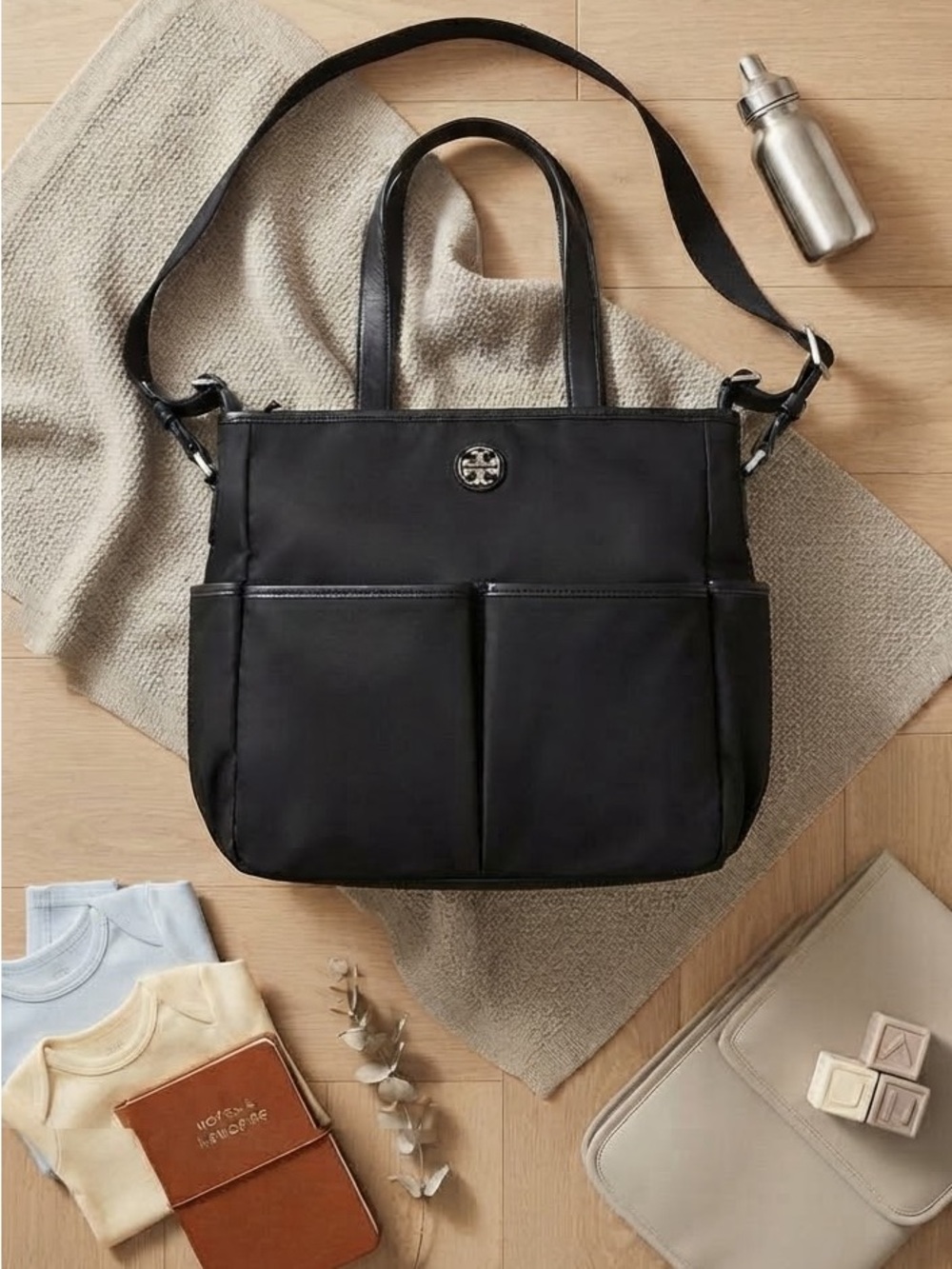 Tory Burch Virginia Black Nylon Crossbody Diaper Bag Tote